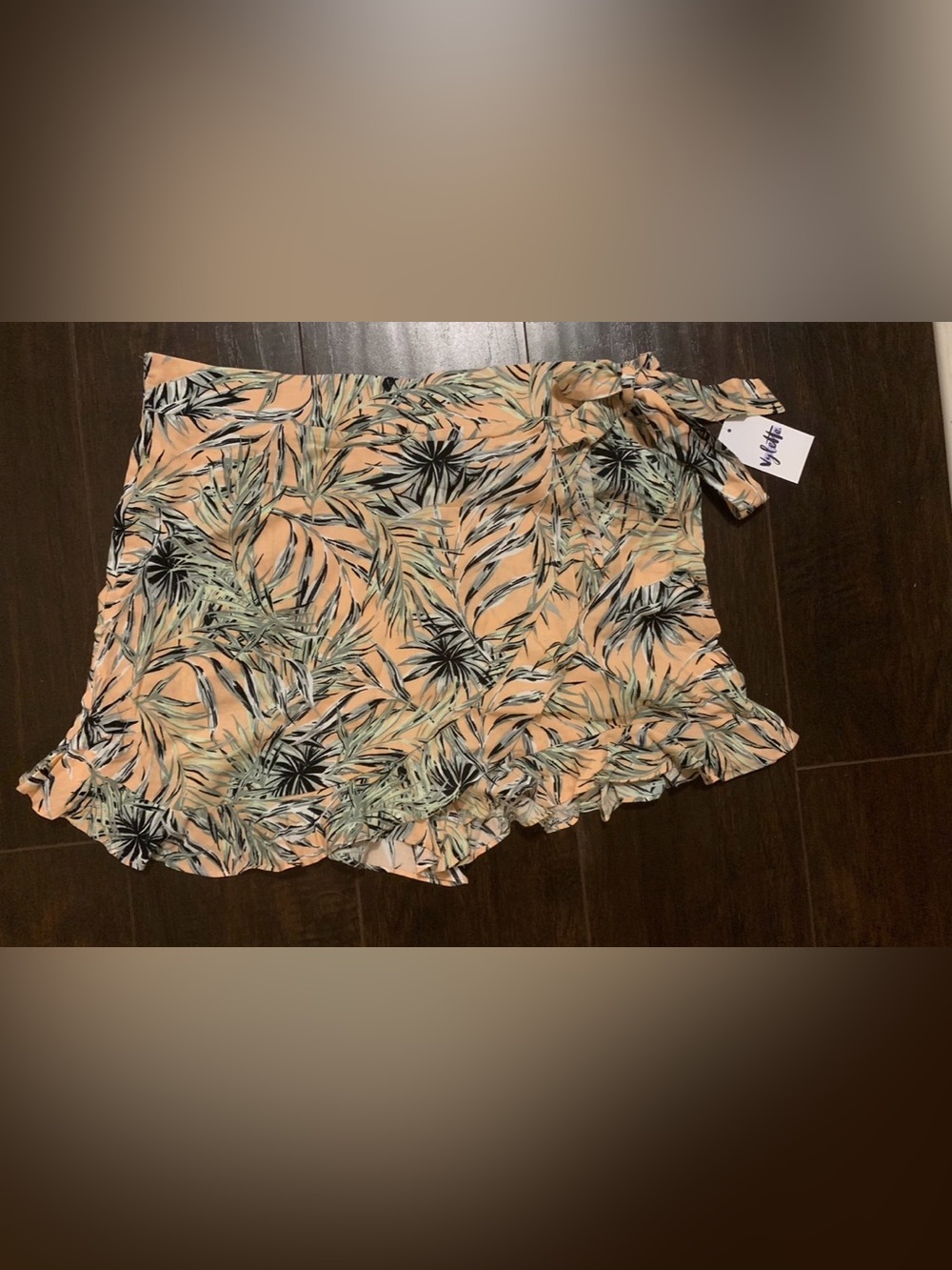 Peach Tropical Leaf Print Wrap Skort